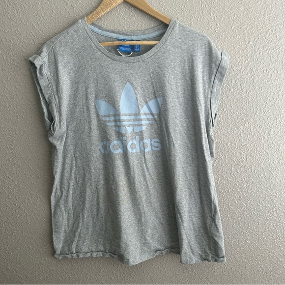 Adidas Originals Gray 100% cotton Boyfriend Rollup Trefoil Short Sleeve Tee - Picture 2 of 8